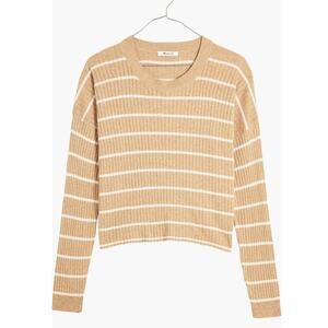 New Madewell Lawson Crop Pullover Sweater in Stripe Silver Sand Women's Size XXL